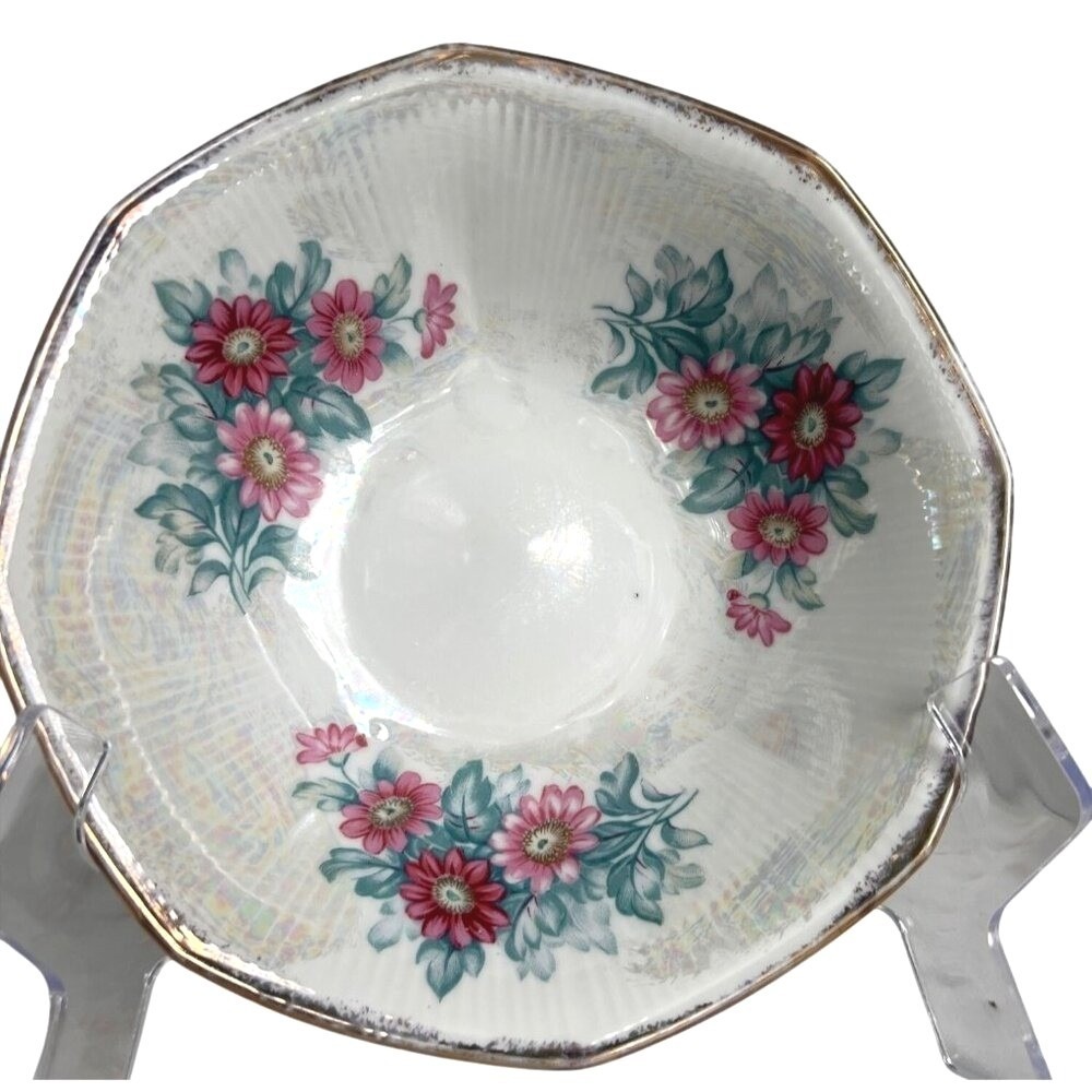 Vintage Opalescent‎ Lusterware Bone China Bowl Floral Decorative Gold Trim